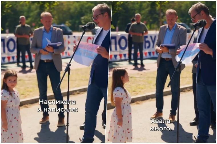 DEČJE SRCE NE ZNA ZA MRŽNJU, PODELE I INTERESE Anđela naslikala srpsku zastavu za Vučića, predsednika ostavila bez reči: "Hvala ti, anđele" (VIDEO)