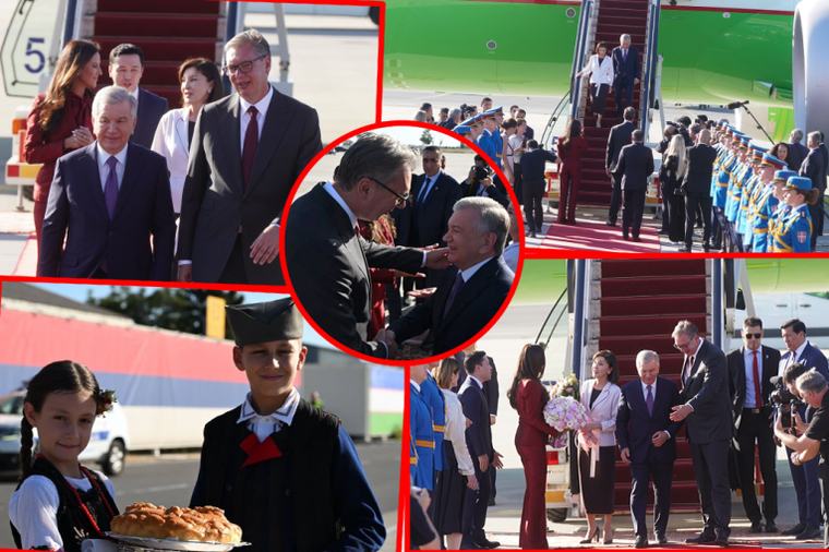"UZ POGAČU I SO, KAO ZNAK ISKRENOG SRPSKOG GOSTOPRIMSTVA!" Vučić dočekao lidera Uzbekistana na aerodromu - prva zvanična poseta predsednika Mirzijojeva Srbiji! (FOTO, VIDEO)
